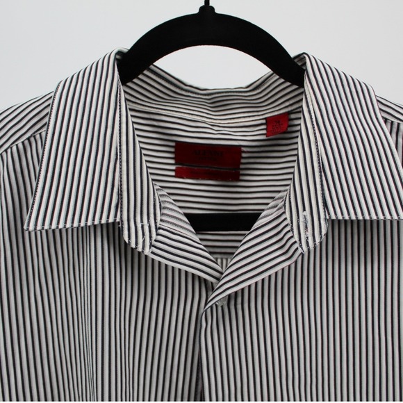 Alfani Tops - Alfani Fitted XXL $59 Black White Pinstripe Performance Button Front Dress Shirt